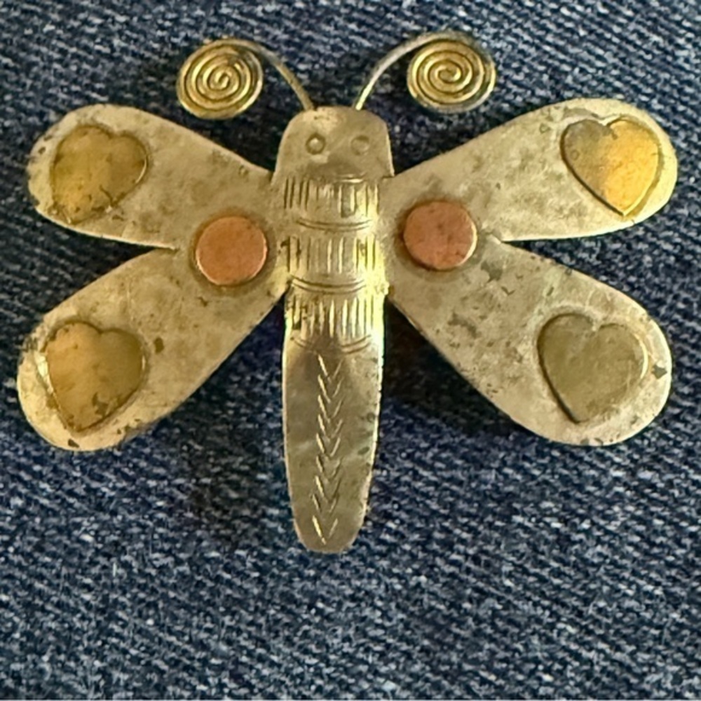 Artisan Gold and Silver Metal Butterfly Brooch.